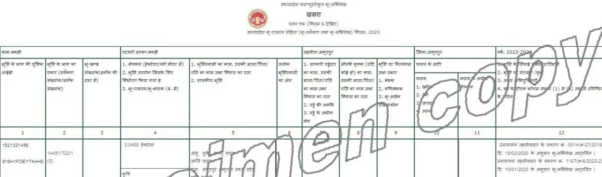 mp khasra khatauni