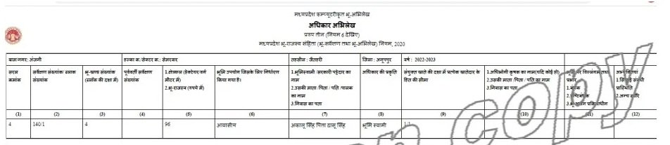 आबादी अधिकार अभिलेख की प्रतिलिपि